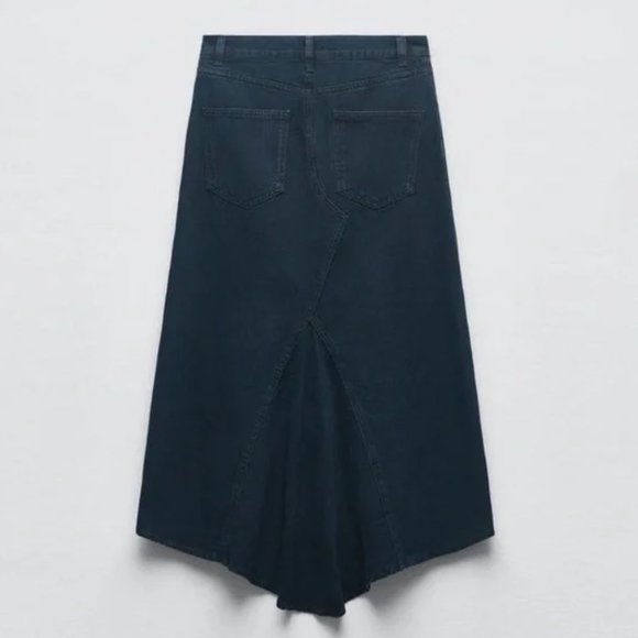 NEW ZARA High-Rise Five-Pocket Denim Midi Fishtail Skirt Dark Navy Small - Picture 3 of 9
